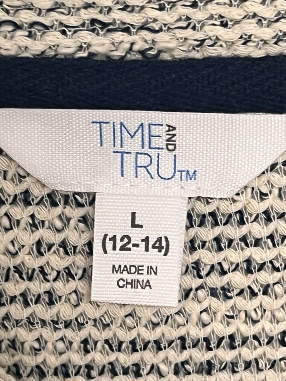 Time and Tru Women's Long Sleeve Drop Shoulder Top Navy White Large 12-14 - Picture 6 of 9